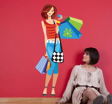 Sticker jonge dame shoppen - TenStickers