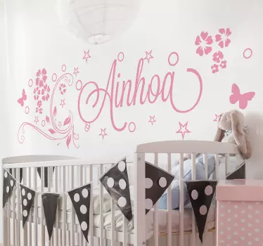 Naamsticker bloemen en vlinders - TenStickers