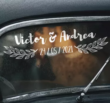 Autosticker bruiloft met naam en datum - TenStickers