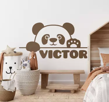 Babykamer muurstickers Gluurde babypanda met naam - TenStickers