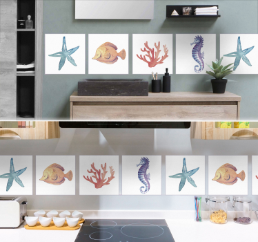 Tegelstickers badkamer met zeedieren - TenStickers