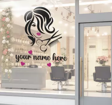 Aanpasbare kapsalon en naam sticker met vrouw - TenStickers