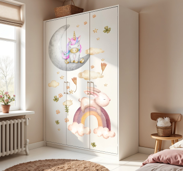 Aquarel konijn en eenhoorn meubel sticker - TenStickers