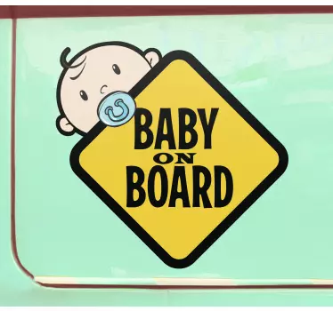 Baby aan boord sticker Geel bord met schattige jongen - TenStickers