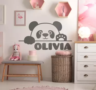 Babykamer muurstickers Gluurde babypanda met naam - TenStickers