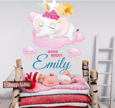 Babykamer muurstickers Schattige olifant voor meisje met naam - TenStickers