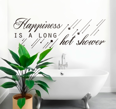 Tekst happiness muursticker badkamer - TenStickers