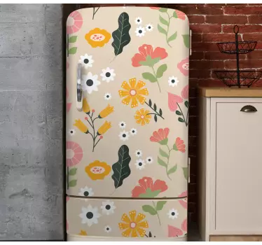 Beige bloemenpatroon koelkast sticker - TenStickers