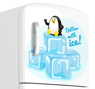 Beter met ijs pinguïn koelkast sticker - TenStickers