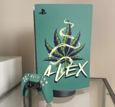Gepersonaliseerd marihuanablad ps5 sticker - TenStickers