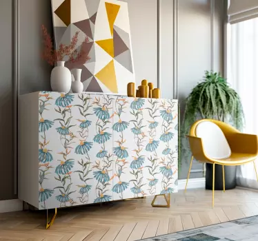 Blauw bloemenpatroon Meubelsticker - TenStickers