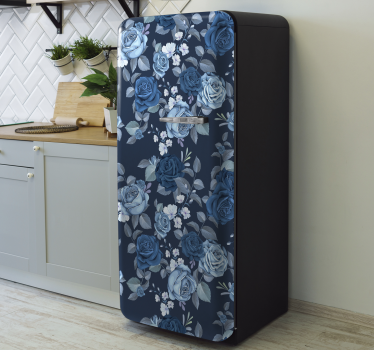 Blauwe rozen koelkast wrap zelfklevende sticker - TenStickers