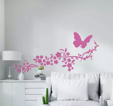 Muursticker vlinder en bloem - TenStickers