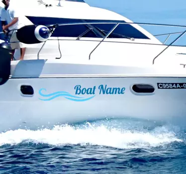 Boot naam sticker met blauwe decoratie golf - TenStickers