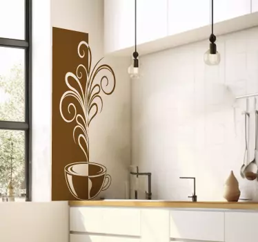 Bruin witte koffie decoratieve lijnen sticker - TenStickers