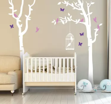 Decoratieve Muursticker Boom met Vogel - TenStickers
