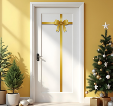Deur gouden lint kerst sticker - TenStickers