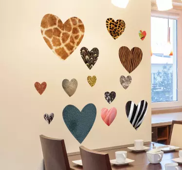 Set van 14 Dieren Print Hartjes Muursticker - TenStickers