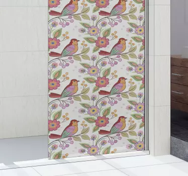 Douchedeur sticker kleurrijk vogels patroon - TenStickers