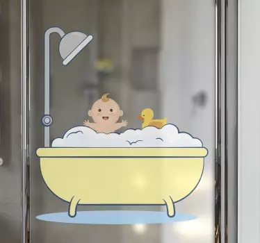 Douchedeur sticker schattig baby baddertijd - TenStickers