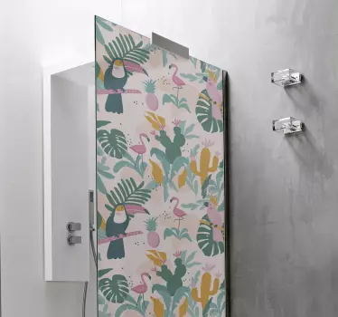 Douchedeur sticker tropisch flora patroon - TenStickers