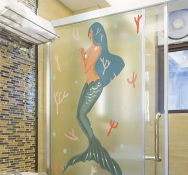 Douchedeur sticker zeemeermin onderwater scene - TenStickers
