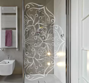 Douchewand sticker halve bloemenmandala - TenStickers