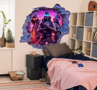Drie gemaskerde krijgers sticker gat in muur  - TenStickers