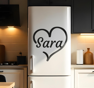Eenkleurig hart met jouw naam koelkast sticker - TenStickers