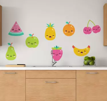 Muursticker keuken met 8 schattige fruit pack - TenStickers