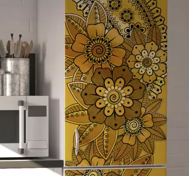 Gedurfd bloemenpatroon koelkast sticker - TenStickers