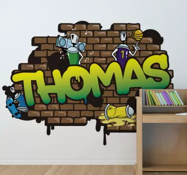 Graffiti naam baksteen achtergrond muursticker - TenStickers
