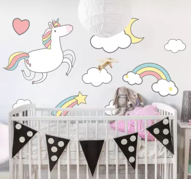 Muursticker babykamer vrolijk eenhoorn motief - TenStickers