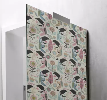 Grillige vogelpatronen douchedeur sticker - TenStickers