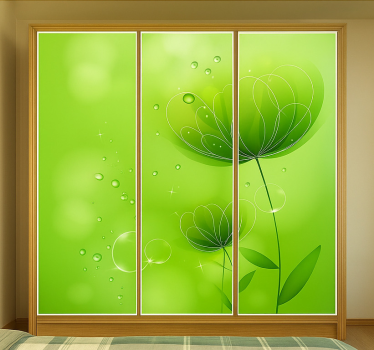 Groene pioenroos en bubbels meubel sticker - TenStickers