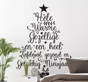 Kerststickers boom met tekst nieuwjaar woonkamer - TenStickers