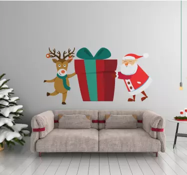 Kerst sticker kerstman met cadeau - TenStickers