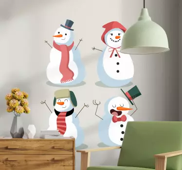 Kerststickers 4 schattige sneeuwpoppen - TenStickers