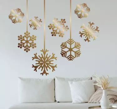 Kerststickers Hangende gouden sneeuwvlokken muursticker woonkamer - TenStickers