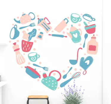 Keukengerei muurstickers Keuken hart - TenStickers
