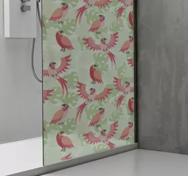 Kleurrijk vogelpatroon douchedeur sticker - TenStickers