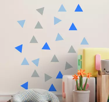 Blauwe en grijze driehoeken sticker geometrische vormen - TenStickers