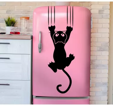 Koelkast sticker speelse kat klimmen - TenStickers