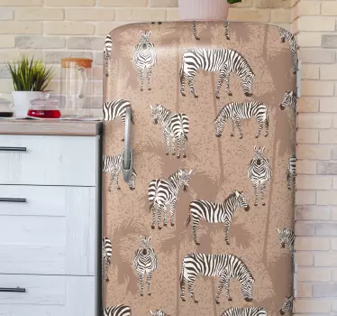 Koelkast sticker zebras op beige - TenStickers