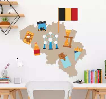 Muurstickers tienerkamer Traditioneel Vlaamse kaart - TenStickers