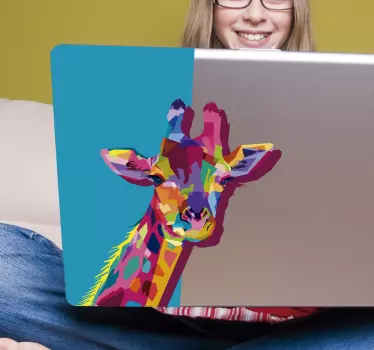 Giraffe kleuren laptop sticker - TenStickers