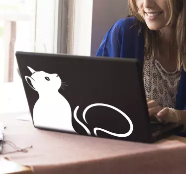 Laptop sticker kijkende kat - TenStickers