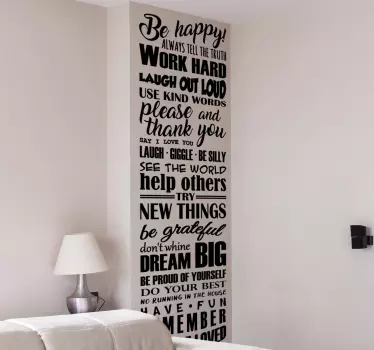Leven regels huis tekst zelfklevende muursticker woonkamer - TenStickers