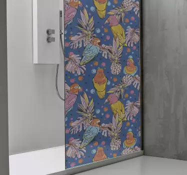 Levendige vogelmotieven douchedeur sticker - TenStickers