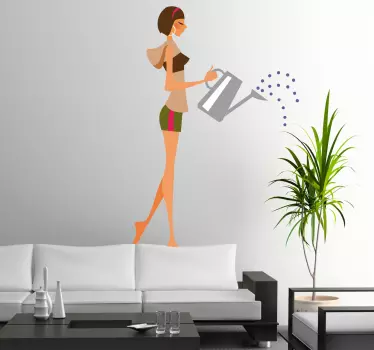 Meisje geeft planten water sticker - TenStickers